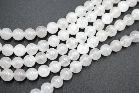 White Jade Gemstone Beads, 8mm, Round
